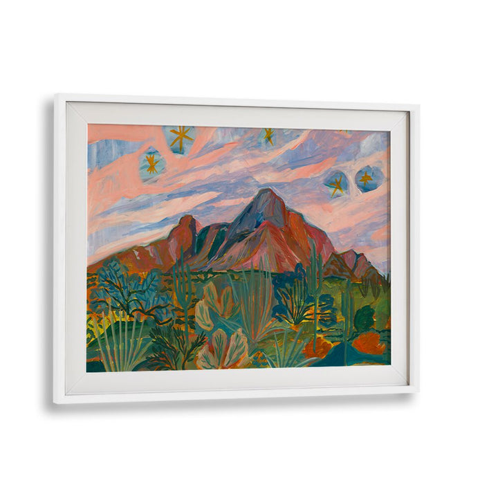 Stunning VINTAGE DESERT STARRY NIGHT SUNSET, LANDSCAPE PAINTINGS showcasing a vibrant desert landscape at dusk.