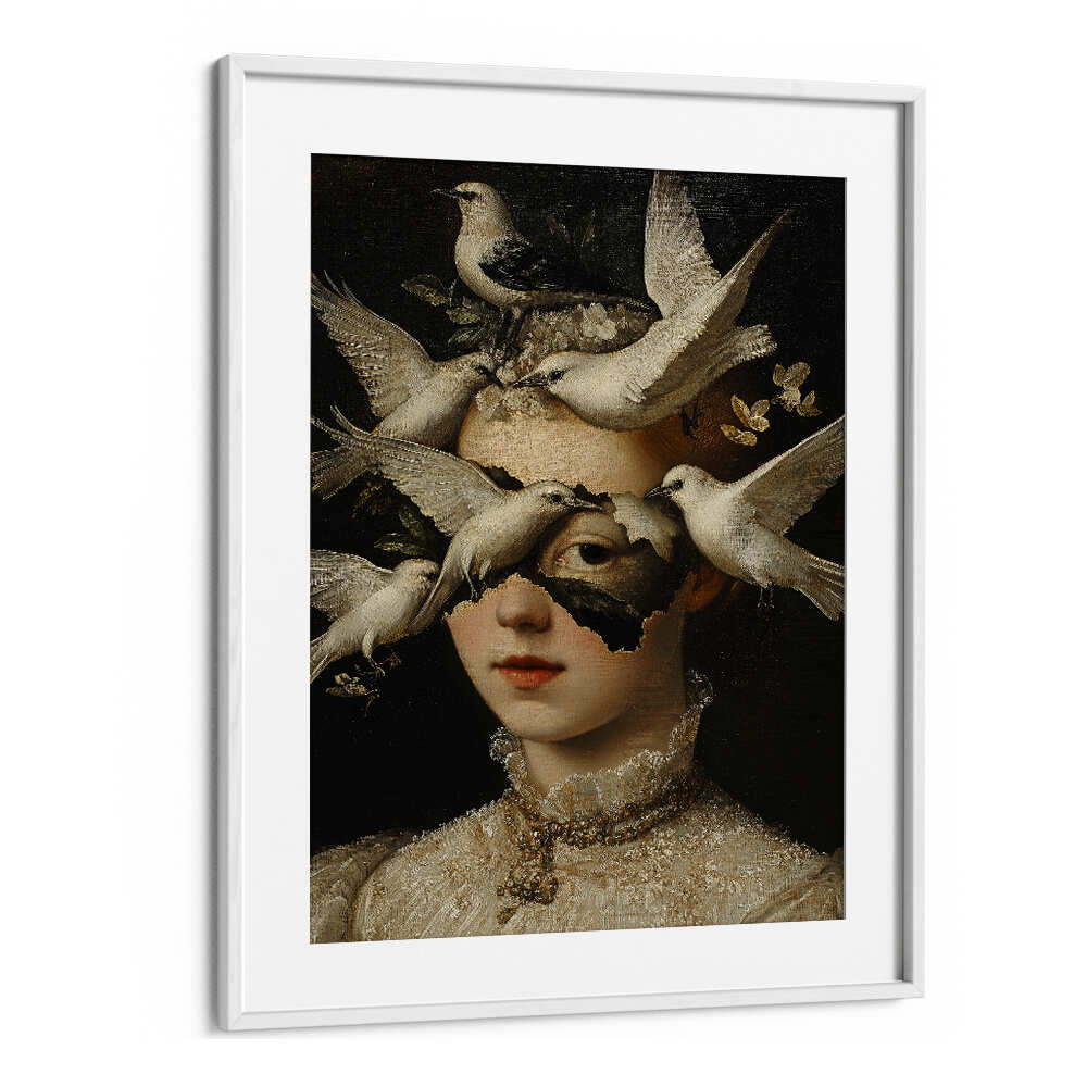 WOMAN WITH WHITE BIRDS