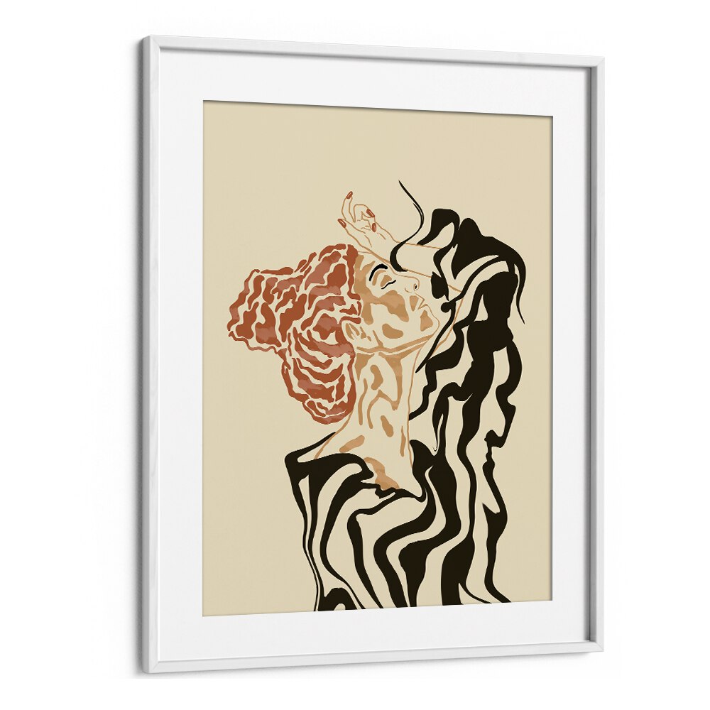 Stylish WOMAN IN A STRIPED BLOUSE, BOHO ART PAINTINGS showcasing modern elegance for chic decor and fashion lovers.