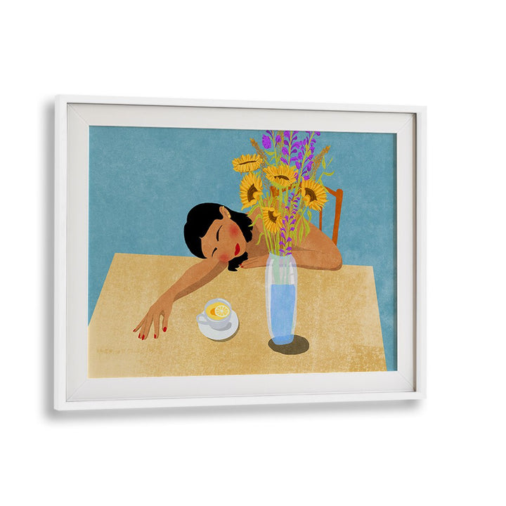 Vibrant "Day Dreaming" art print featuring a woman with flowers, perfect for transforming your living space.