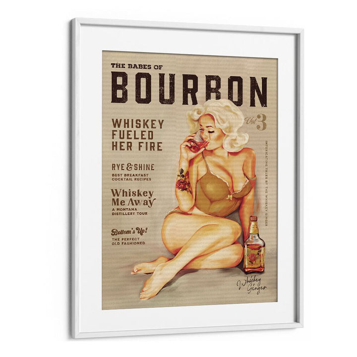 Vintage pin-up art featuring a seductive BOURBON GIRL, perfect for your BAR & CAFE decor. Elevate your space!
