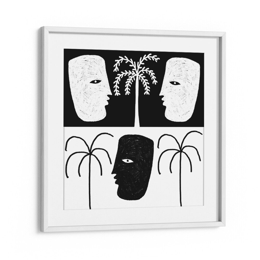 Stylish YEARNING I, BOHO ART PAINTINGS showcase abstract figures and palm trees, perfect for modern decor.