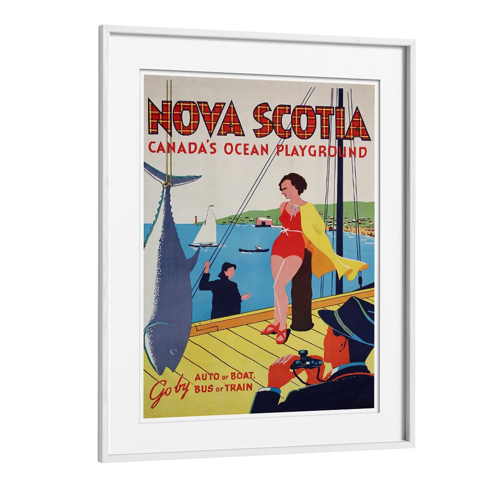 Explore the charm of the Maritimes with NOVA SCOTIA, VINTAGE TRAVEL POSTERS showcasing vibrant coastal scenes.