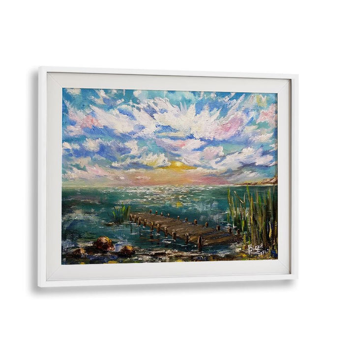 Vibrant HAPPY DAY, LANDSCAPE PAINTINGS showcase a serene lakeside scene, perfect for uplifting your living space.