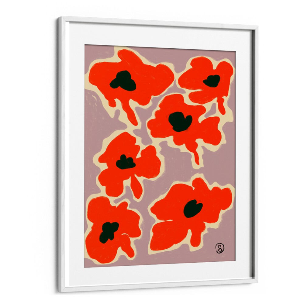 Vibrant POPPY, FLORAL FLOWER PAINTINGS in red and black, perfect for adding elegance to your living space.
