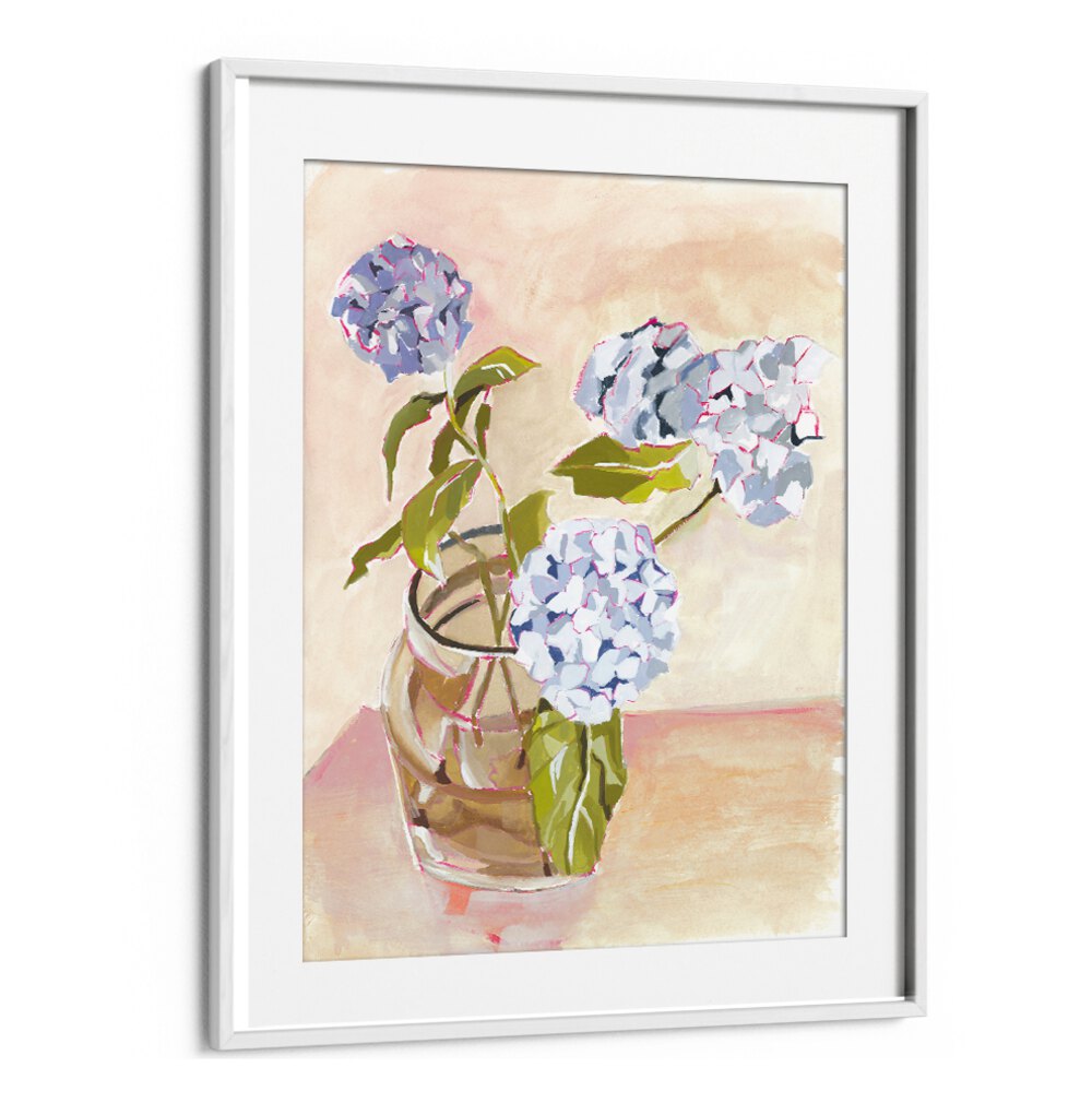 Bright blue hydrangeas in a vase celebrate the vibrant essence of SUMMER BLOOMS, perfect for any home decor.