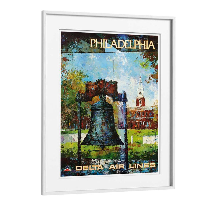 Framed PHILADELPHIA, VINTAGE TRAVEL POSTERS featuring the iconic Liberty Bell, perfect for home decor.