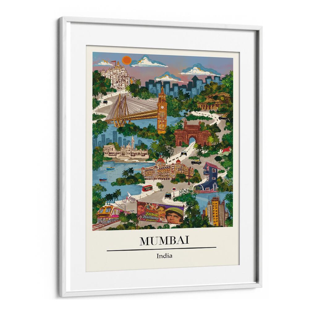 Vibrant Mumbai travel poster by Saumya Agarwal, capturing the city's spirit in stunning artwork. Perfect for decor.