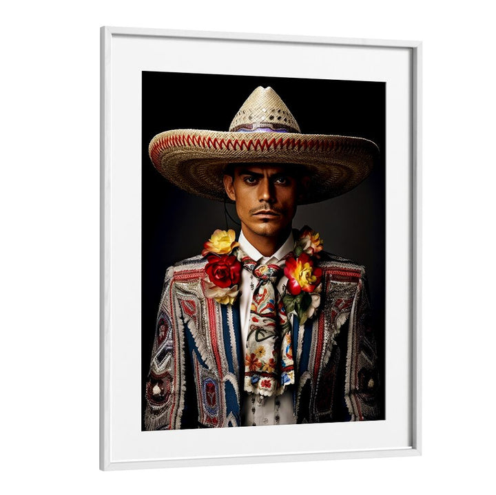 Vibrant portrait celebrating MEXICAN LIFE XIII, COWBOY culture with traditional attire and floral accents.