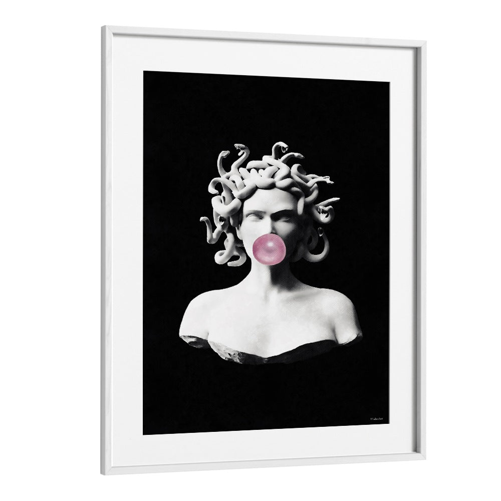 Striking MEDUSA PINK BUBBLEGUM, ALTERED ART PRINTS by Underdott, blending classical beauty with a playful twist.