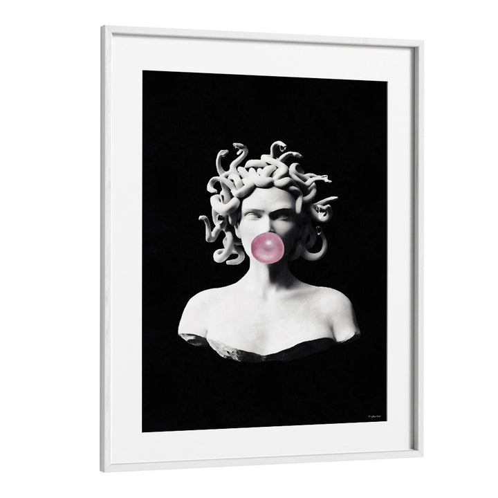 Striking MEDUSA PINK BUBBLEGUM, ALTERED ART PRINTS by Underdott, blending classical beauty with a playful twist.