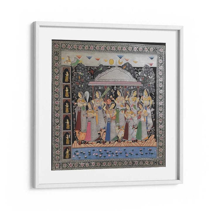 KRISHNA GOPIKA, INDIAN ART PAINTINGS beautifully depicts Lord Krishna with enchanting Gopikas, enhancing your decor.