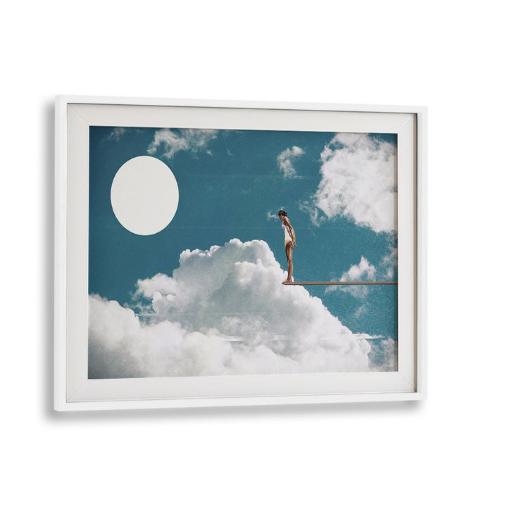 Surreal Reverie art print by UNDERDOTT, showcasing a dreamlike figure on a cloud, inviting imaginative exploration.