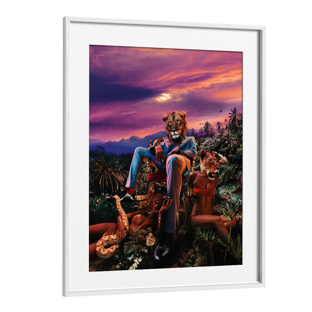 Whimsical ANIMAL MAFIA, ALTERED ART PRINTS featuring a surreal jungle scene with animal imagery, perfect for unique decor.