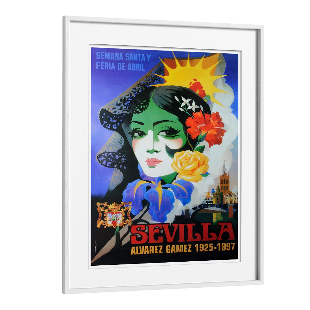 Colorful SEVILLA, VINTAGE TRAVEL POSTERS featuring a flamenco dancer, perfect for enhancing your living space.