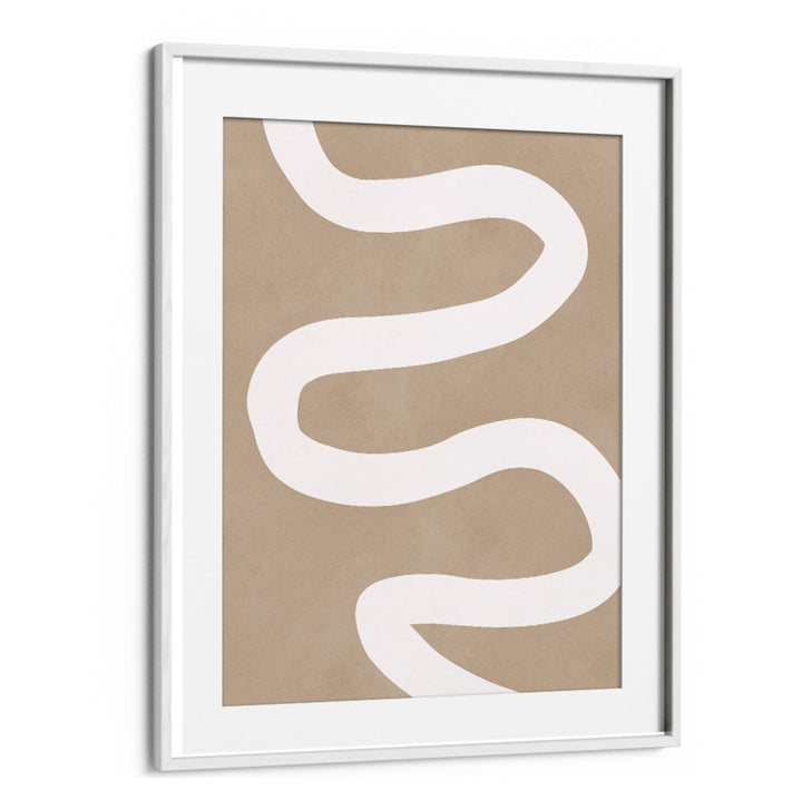 EXPRESSIVE LINES XI, ABSTRACT PAINTINGS, features a minimalist design with flowing white lines on a warm background.