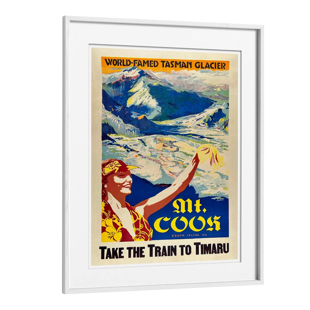 Stunning MT COOS, VINTAGE TRAVEL POSTERS showcasing the Tasman Glacier, perfect for travel enthusiasts and home decor.
