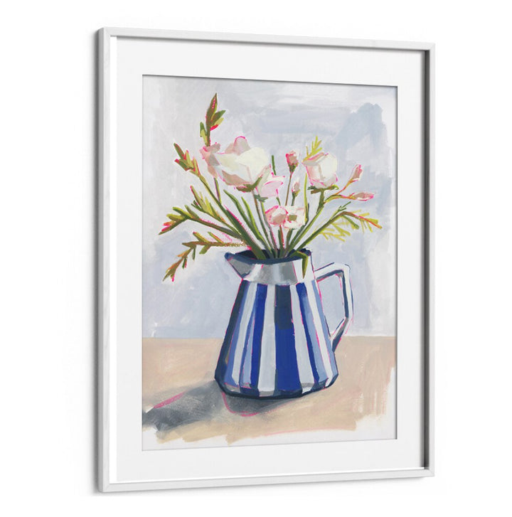 Brighten your space with FRESH FLOWERS IN A STRIPED VASE I, a stunning centerpiece of vibrant blooms and modern design.