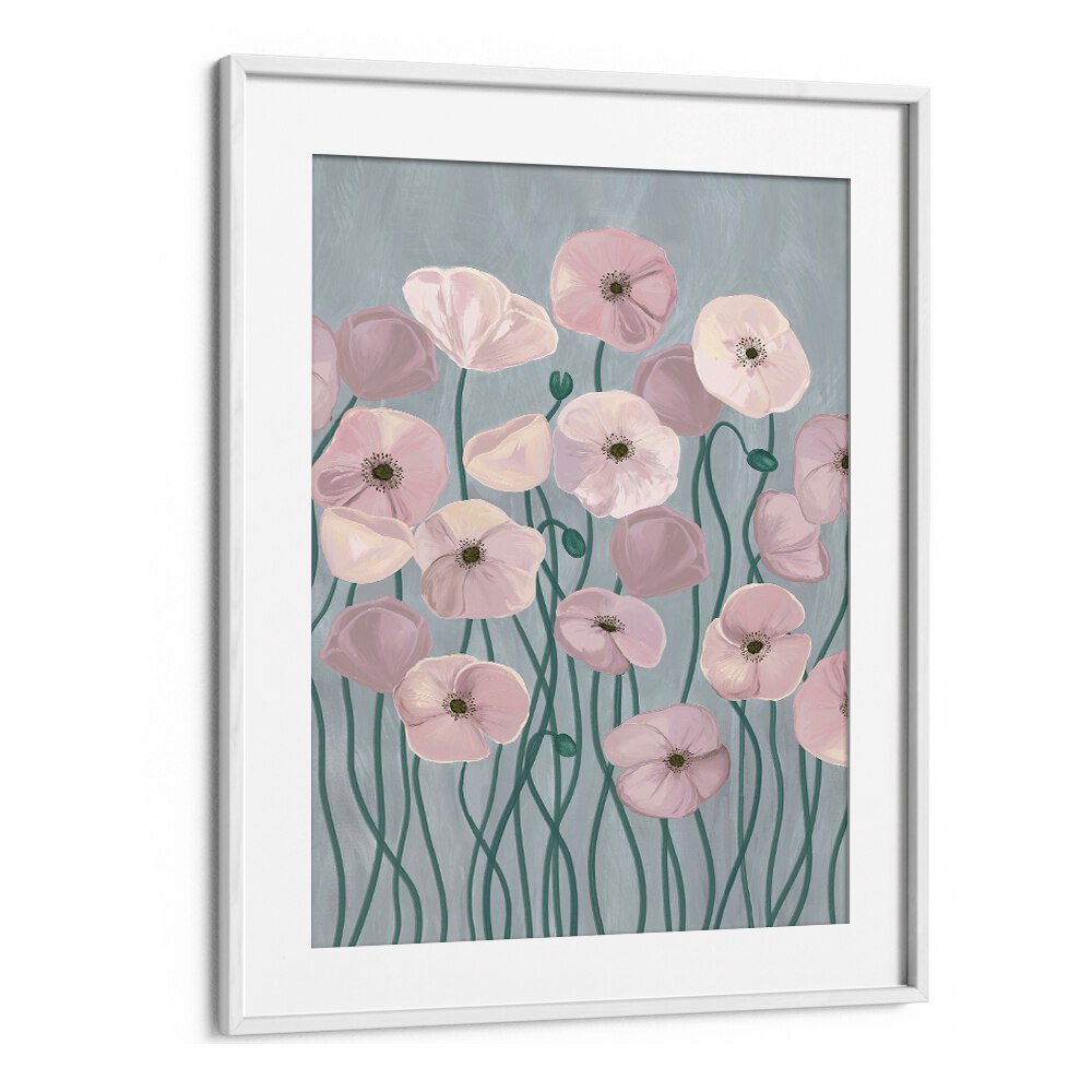 Delicate LIGHT POPPIES in soft hues create a serene atmosphere in these FLORAL FLOWER PAINTINGS, perfect for decor.