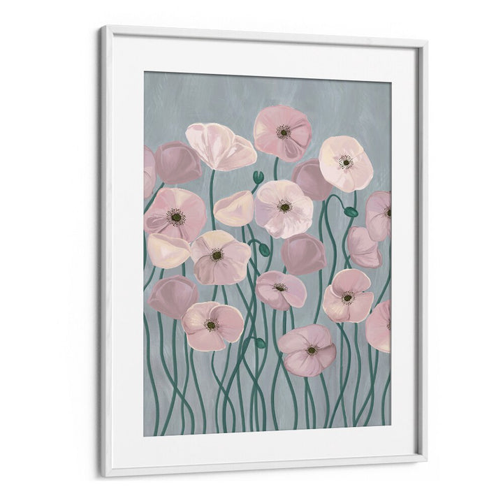 Delicate LIGHT POPPIES in soft hues create a serene atmosphere in these FLORAL FLOWER PAINTINGS, perfect for decor.