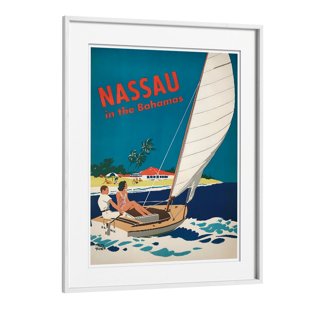NASSAU I, VINTAGE TRAVEL POSTERS showcase a vibrant sailing scene capturing the charm of Bahamas travel.