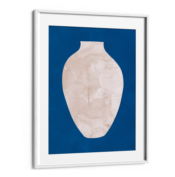 Elegant TRIBAL SHAPES I, GEOMETRIC ART PRINTS featuring a minimalist vase design against a bold blue background.