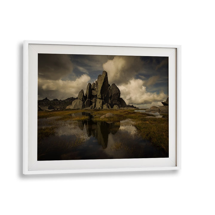 Breathtaking STANDING ALONE, PHOTOGRAPHY PRINTS showcasing majestic rock formations and serene reflections in nature.