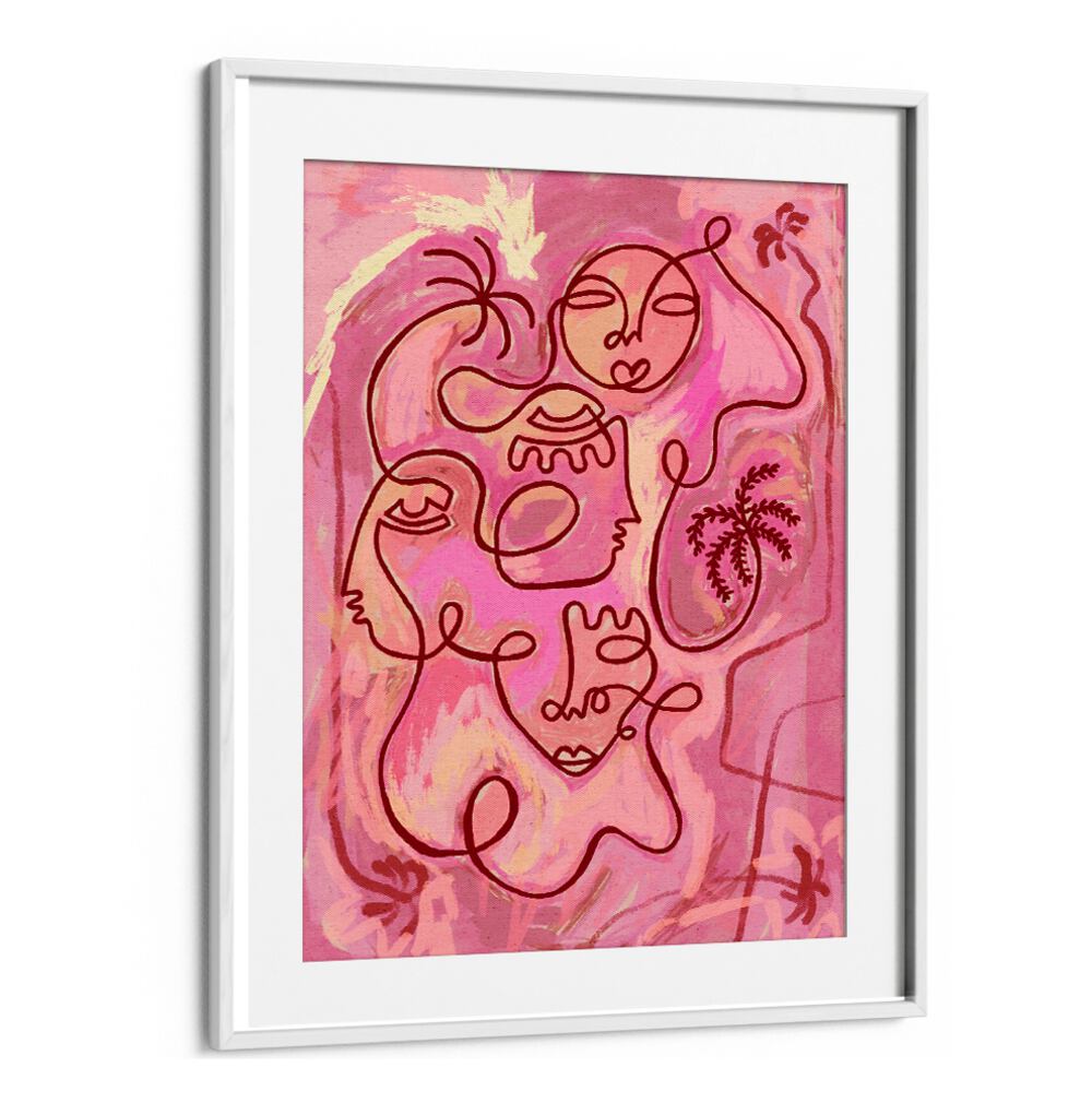 Colorful abstract faces in pink hues, perfect for your collection of ESCAPE TO PEACE, BOHO ART PAINTINGS.