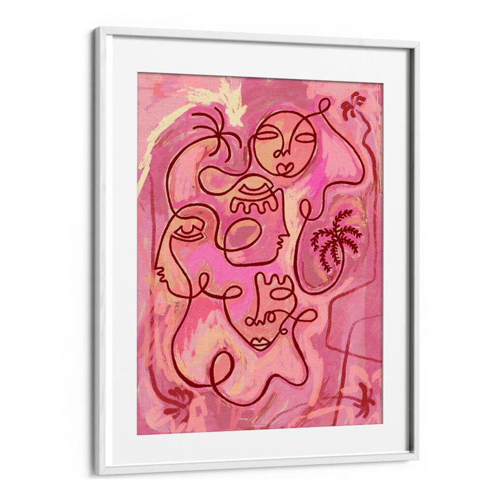 Colorful abstract faces in pink hues, perfect for your collection of ESCAPE TO PEACE, BOHO ART PAINTINGS.