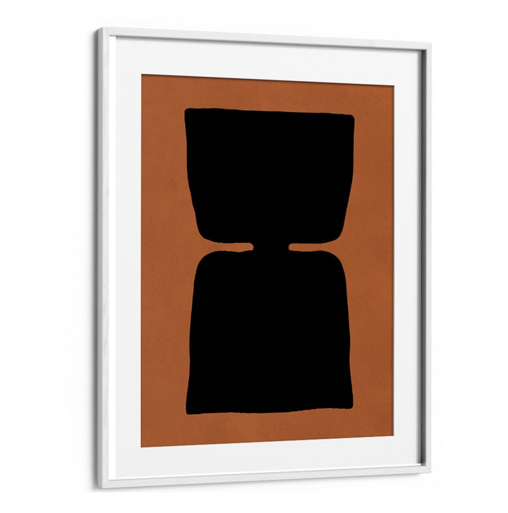 Bold black geometric shapes on a rich brown background, showcasing TRIBAL SHAPES XIX, GEOMETRIC ART PRINTS elegance.