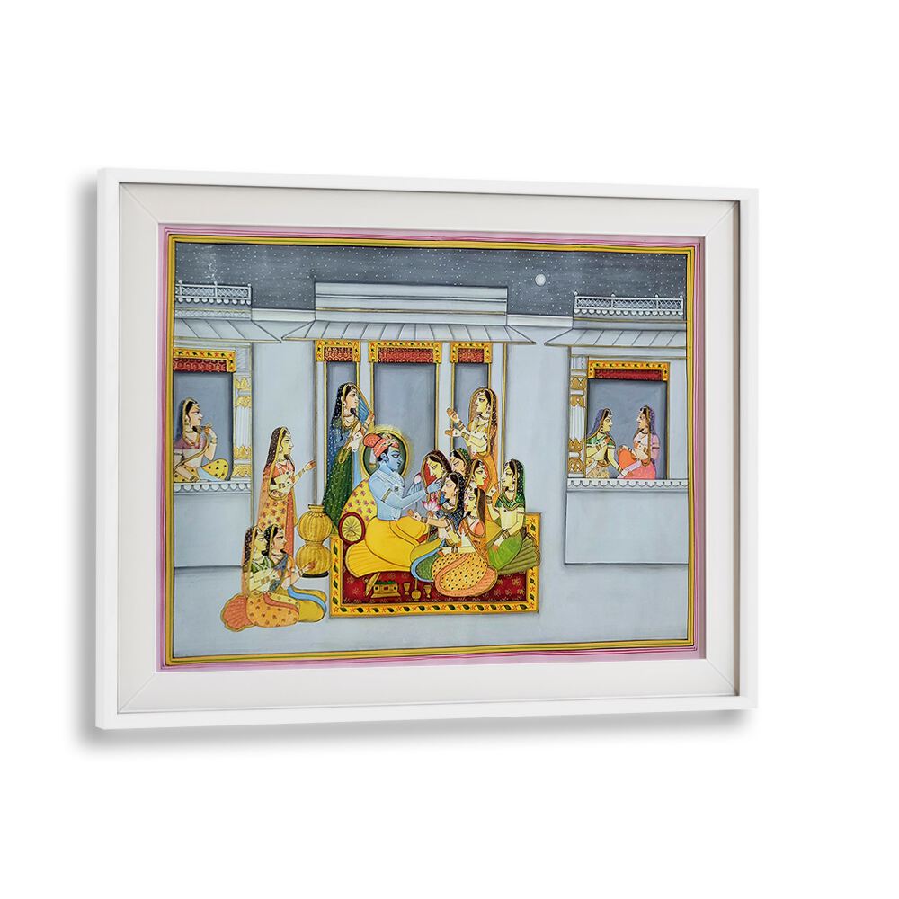 Exquisite KRISHNA WITH GOPIKA'S, INDIAN ART PAINTINGS showcasing Lord Krishna surrounded by Gopikas, perfect for decor.