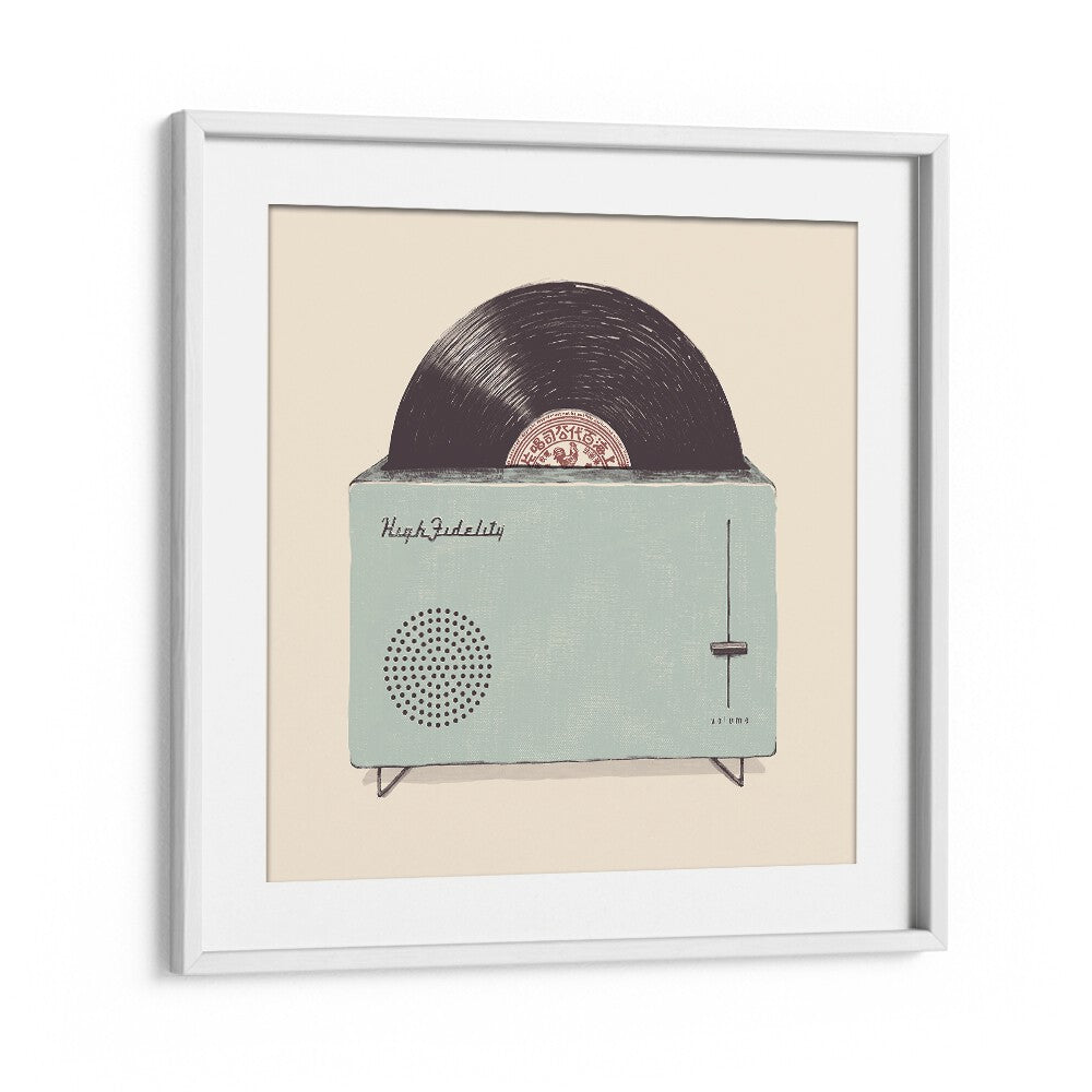 Stylish HIGH FIDELITY, MUSIC POSTERS featuring a vintage record player, perfect for music lovers' decor.
