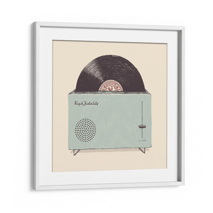 Stylish HIGH FIDELITY, MUSIC POSTERS featuring a vintage record player, perfect for music lovers' decor.