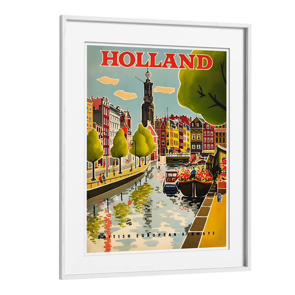 Charming HOLLAND I, VINTAGE TRAVEL POSTERS showcase picturesque canals and vibrant architecture of the Netherlands.