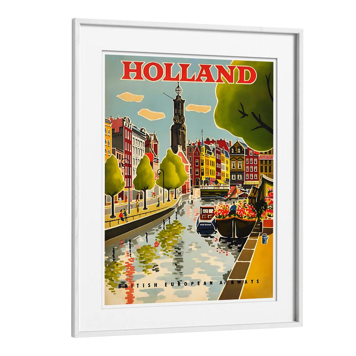 Charming HOLLAND I, VINTAGE TRAVEL POSTERS showcase picturesque canals and vibrant architecture of the Netherlands.