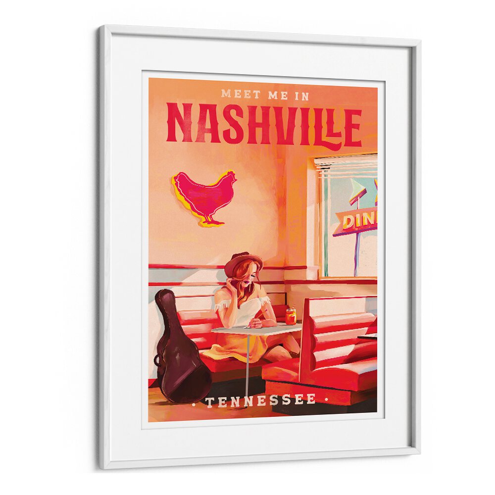Vibrant Nashville Tennessee Redhead art capturing Southern charm in a cozy bar setting, perfect for decor lovers.