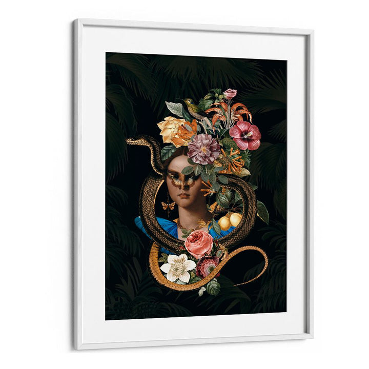 Stunning "Snake Princess" altered art prints by Andrea Haase, blending fantasy and elegance with vibrant florals and a snake.