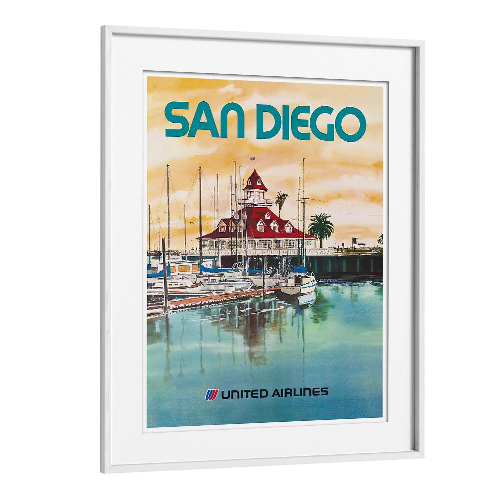 Framed SAN DIEGO, VINTAGE TRAVEL POSTERS showcasing coastal charm and vibrant culture, perfect for home decor.
