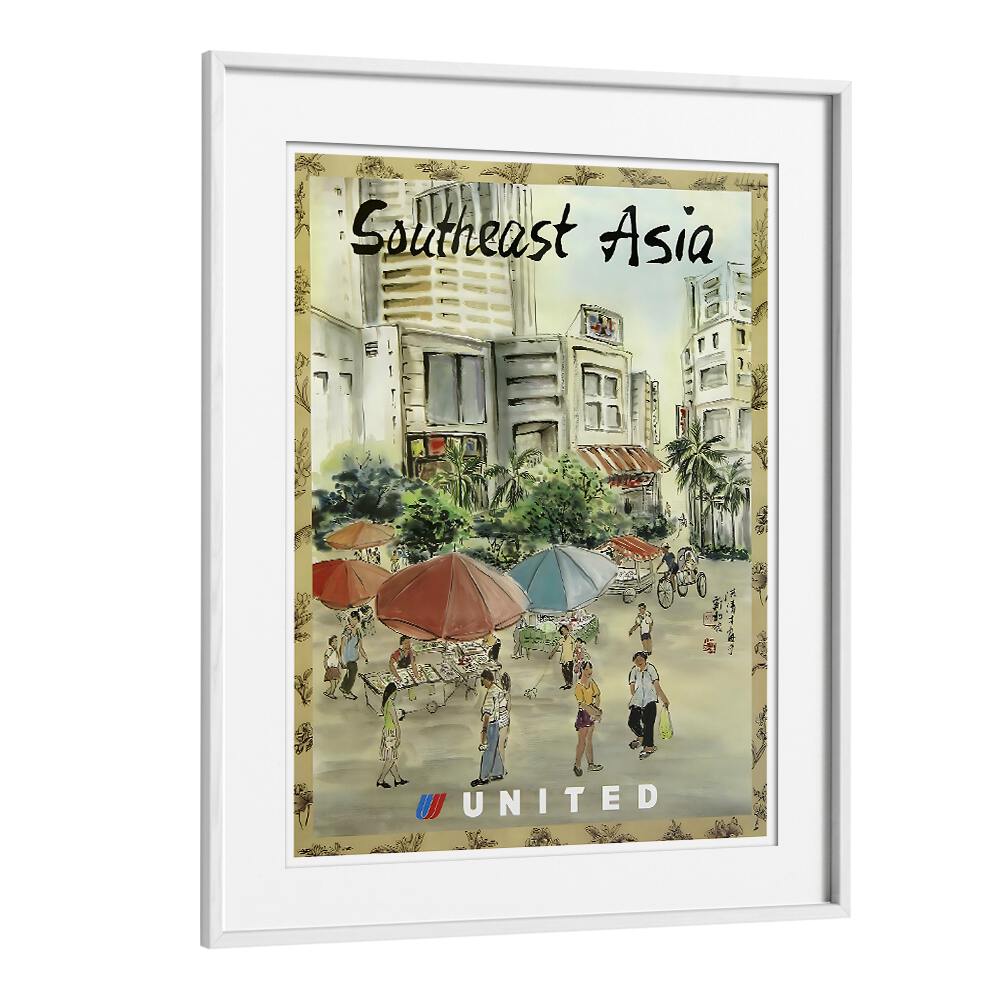SOUTH EAST ASIA, VINTAGE TRAVEL POSTERS featuring vibrant street scenes and cultural landmarks for your decor.
