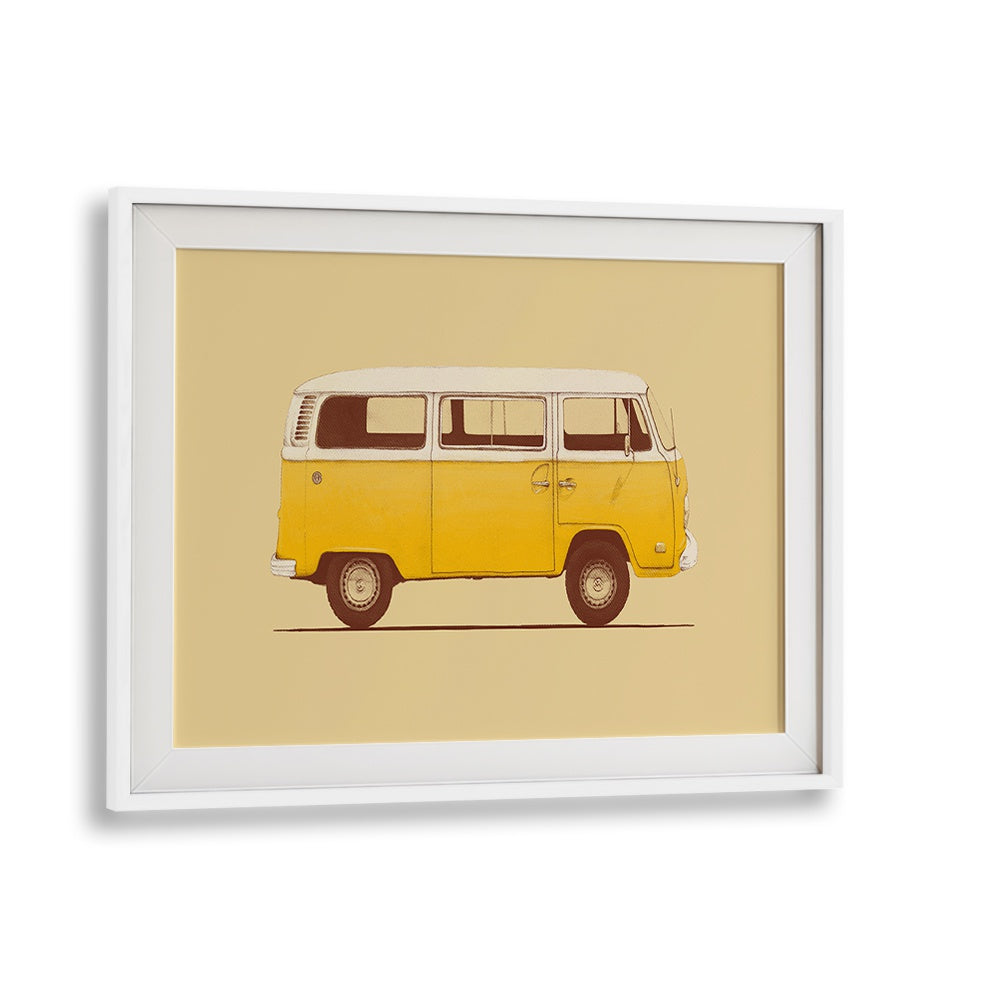 Charming YELLOW VAN, CAR POSTERS by Florent Bodart, showcasing vintage automotive art in a modern frame.