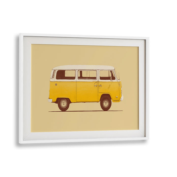 Charming YELLOW VAN, CAR POSTERS by Florent Bodart, showcasing vintage automotive art in a modern frame.