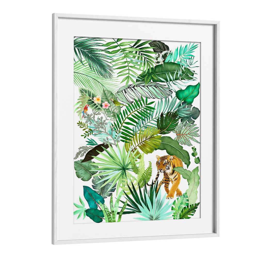 JUNGLE TIGER IV , FLORAL FLOWER PAINTINGS
