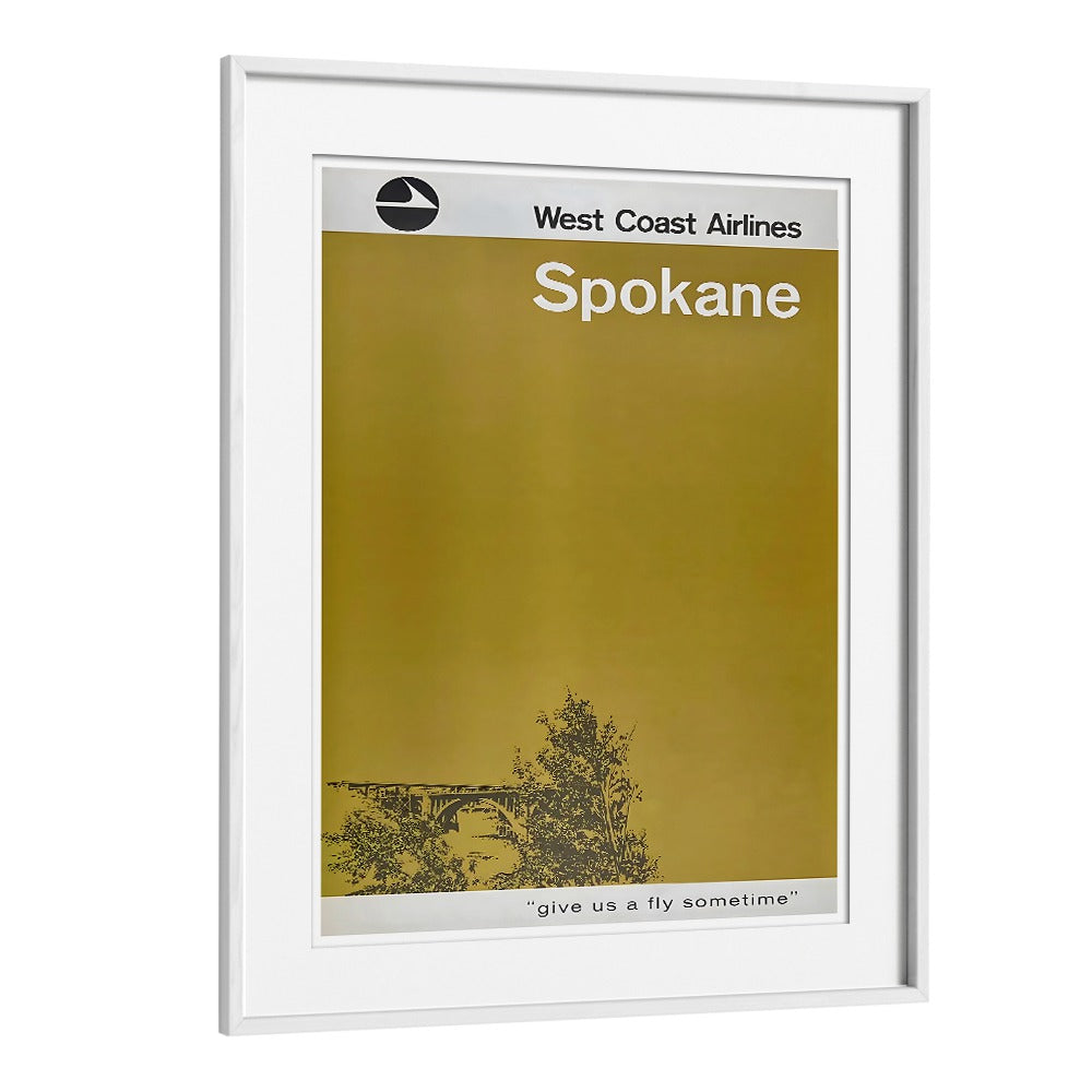 Framed WEST COAST AIRLINES, VINTAGE TRAVEL POSTERS design celebrating Spokane's charm and aviation nostalgia.