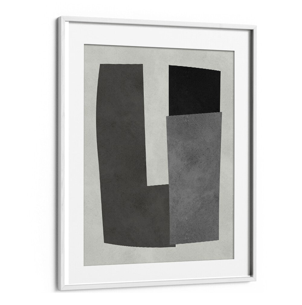 Stylish MODERN SHAPES X, GEOMETRIC ART PRINTS featuring bold black and gray geometric forms, perfect for modern decor.