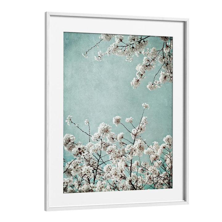 Elegant SPRING TIME, FLORAL FLOWER PAINTINGS showcasing delicate blossoms against a serene blue backdrop. Perfect for any decor.