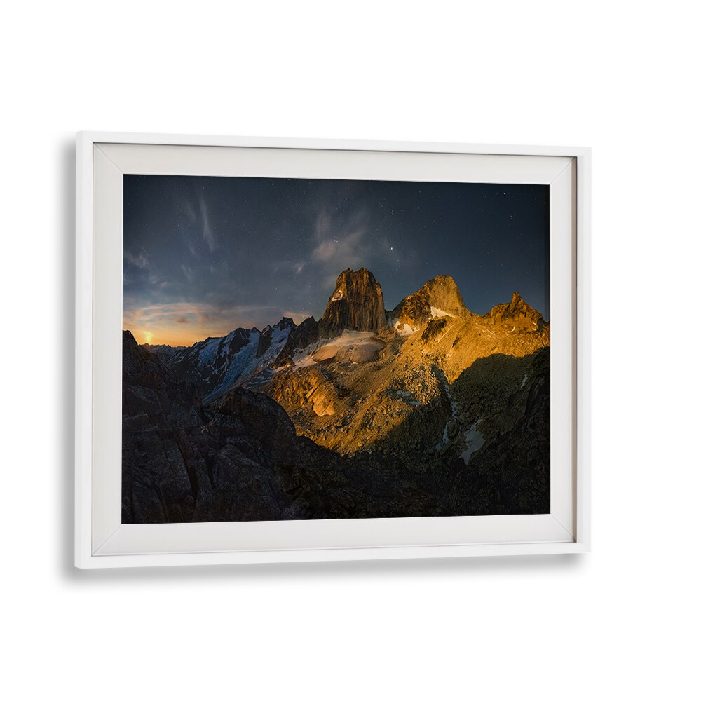 Stunning BUGABOOS MOONRISE, PHOTOGRAPHY PRINTS showcasing majestic mountain landscapes and serene night skies.