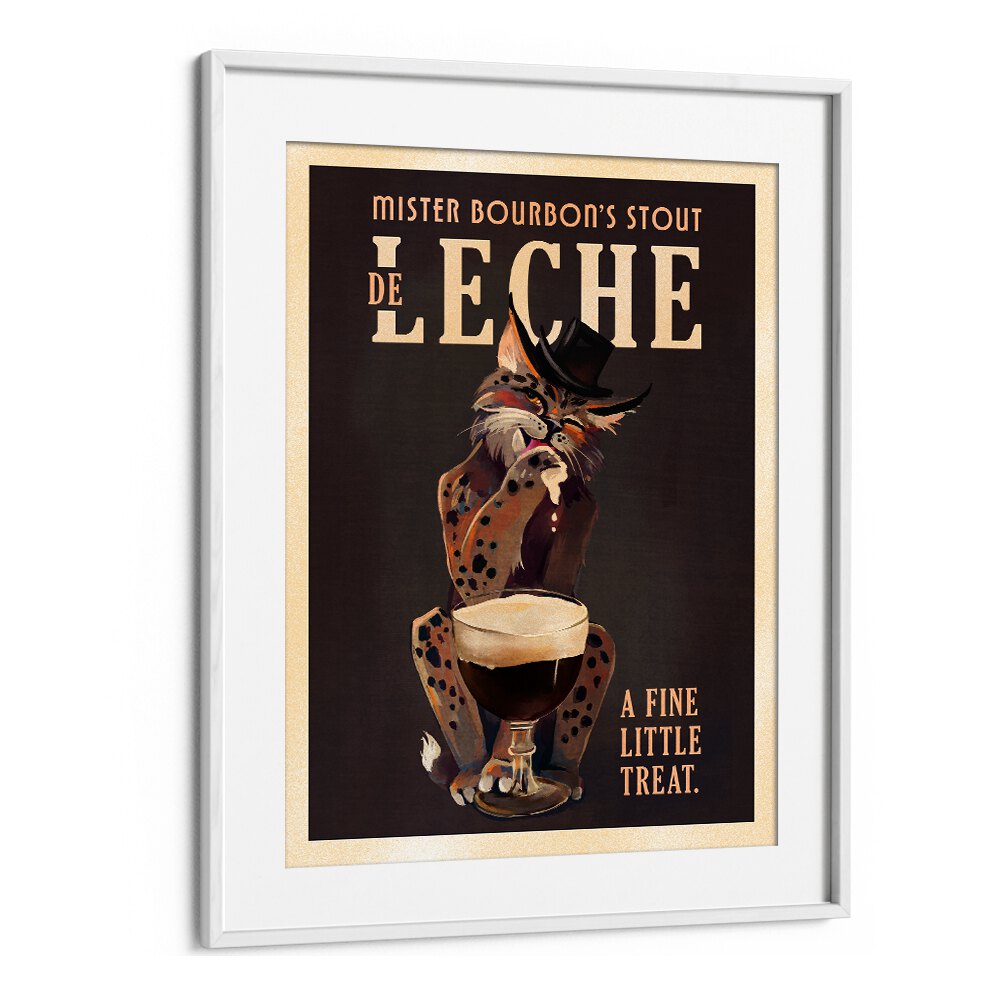 Quirky BOURBON CAT, BAR art featuring a stylish cat with Guinness, perfect for cat lovers and bar enthusiasts.