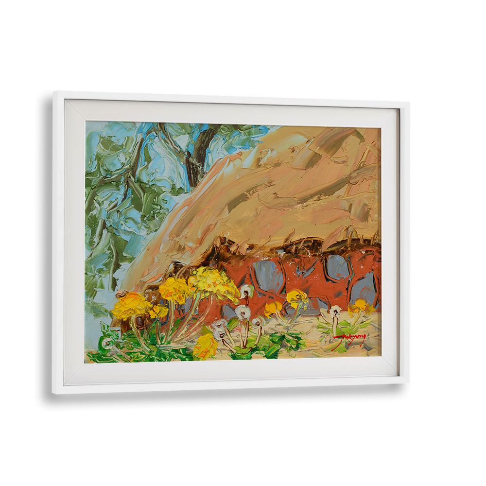 DANDELION CANVAS, FLORAL FLOWER PAINTINGS feature vibrant dandelions against a textured background, perfect for home decor.