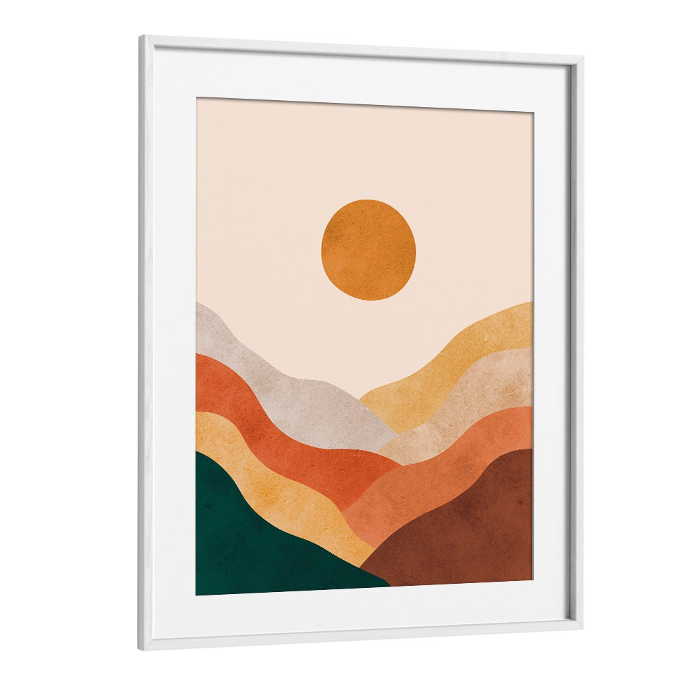 Stylish WATERCOLOR II, LANDSCAPE PAINTINGS featuring abstract mountains and a sun, perfect for modern home decor.