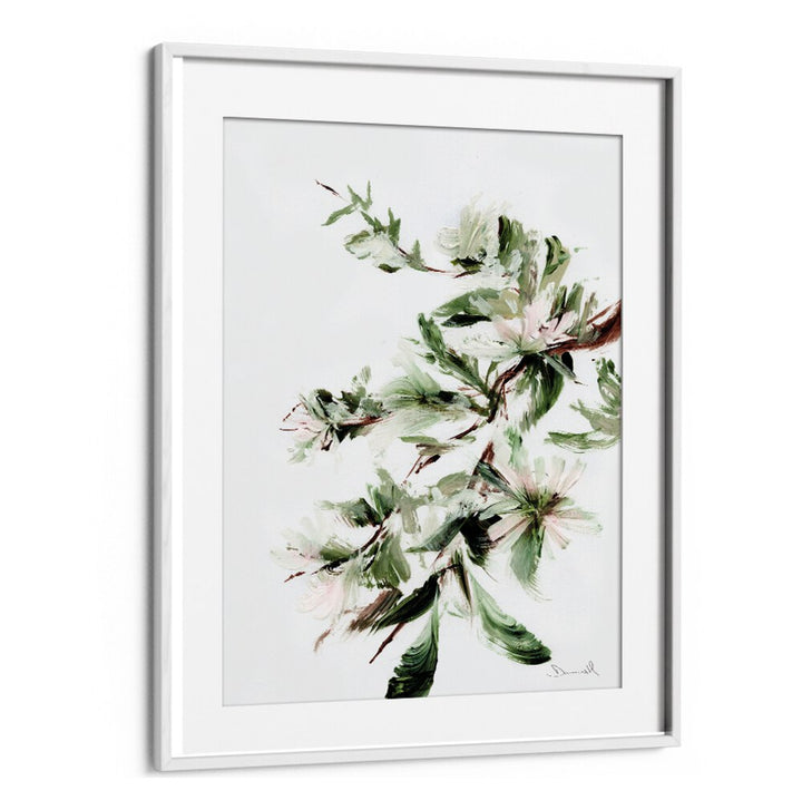 Bright and vibrant BLOOM, ABSTRACT PAINTINGS, showcasing lush greens and delicate blooms, perfect for any space.